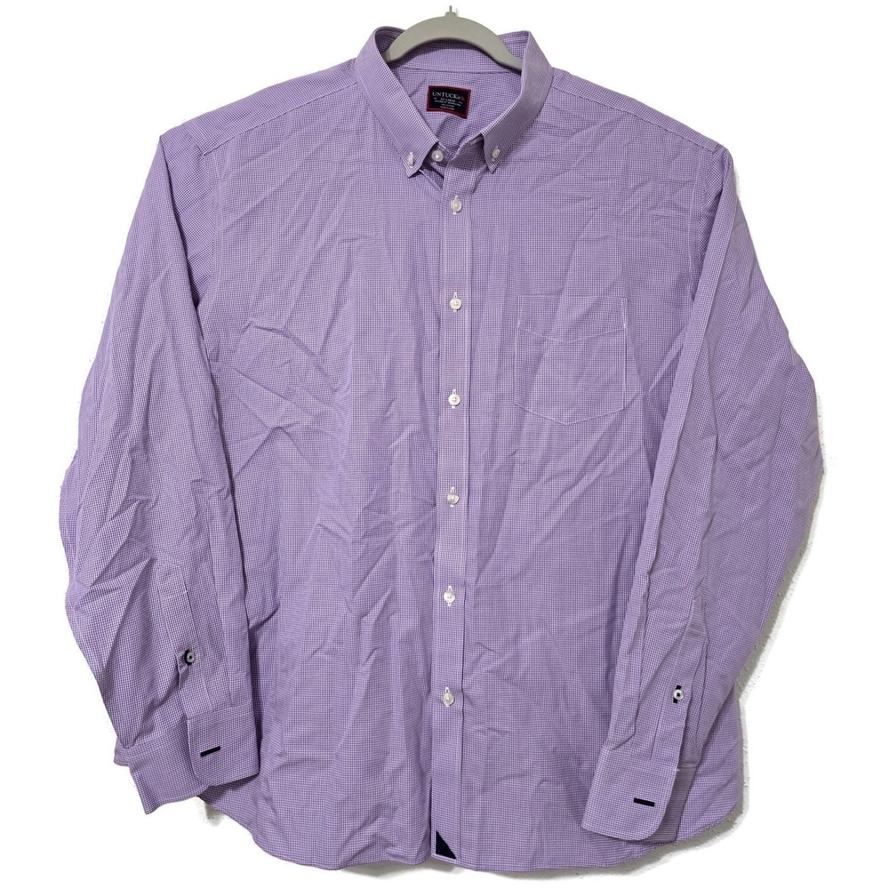 UNTUCKit Shirt Mens 2XL Purple Check Long Sleeve Button Front Wrinkle Free